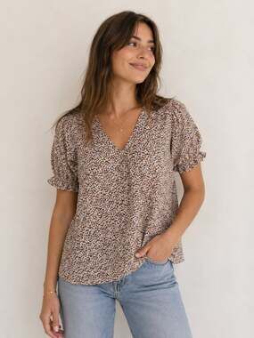 Böhme Floral V-Neck Puff Sleeve Blouse Size S